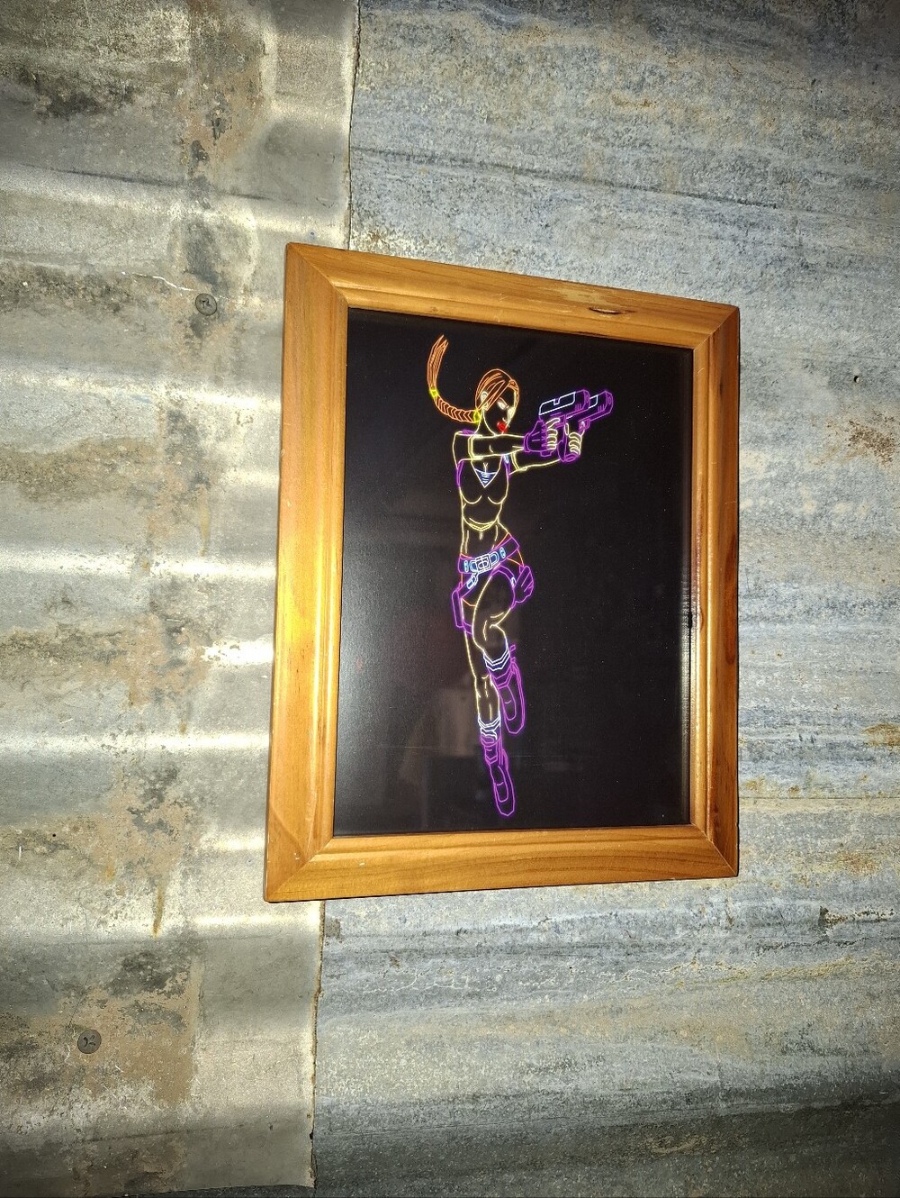 Neon Laura Croft Tomb Raider Retro Playstation PS1 Framed Art Print